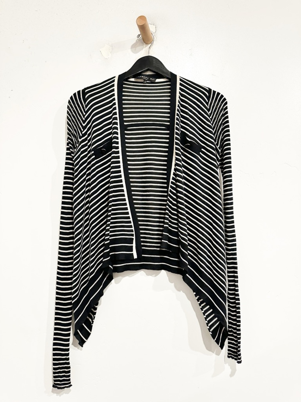 Barbara Bui Black Stripe Waterfall Silk‎ Cardigan Size Small